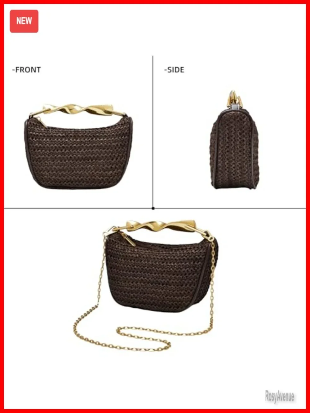 Handwoven Straw Mini Clutch Crossbody Bag Evening Shoulder Purse